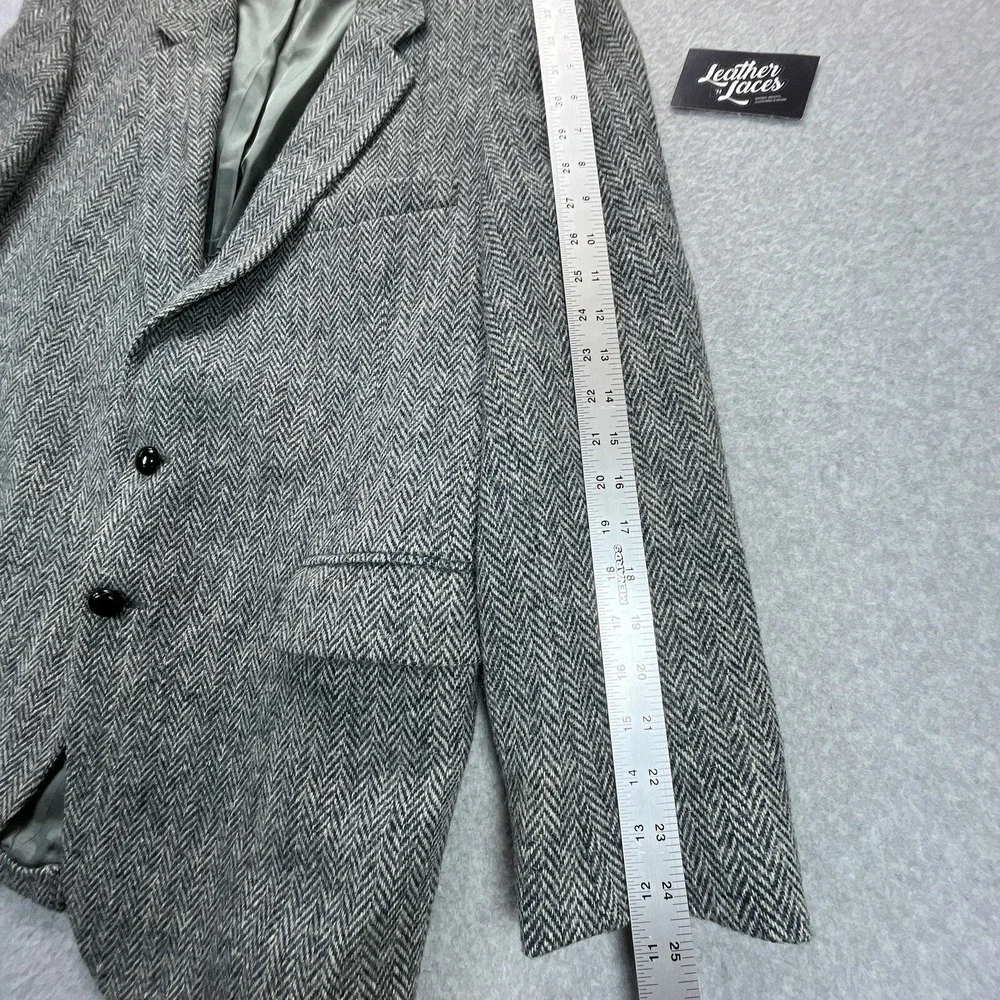 Vintage Harris Tweed Blazer Mens 42R Gray Herringbone Sport Coat Jacket Stafford